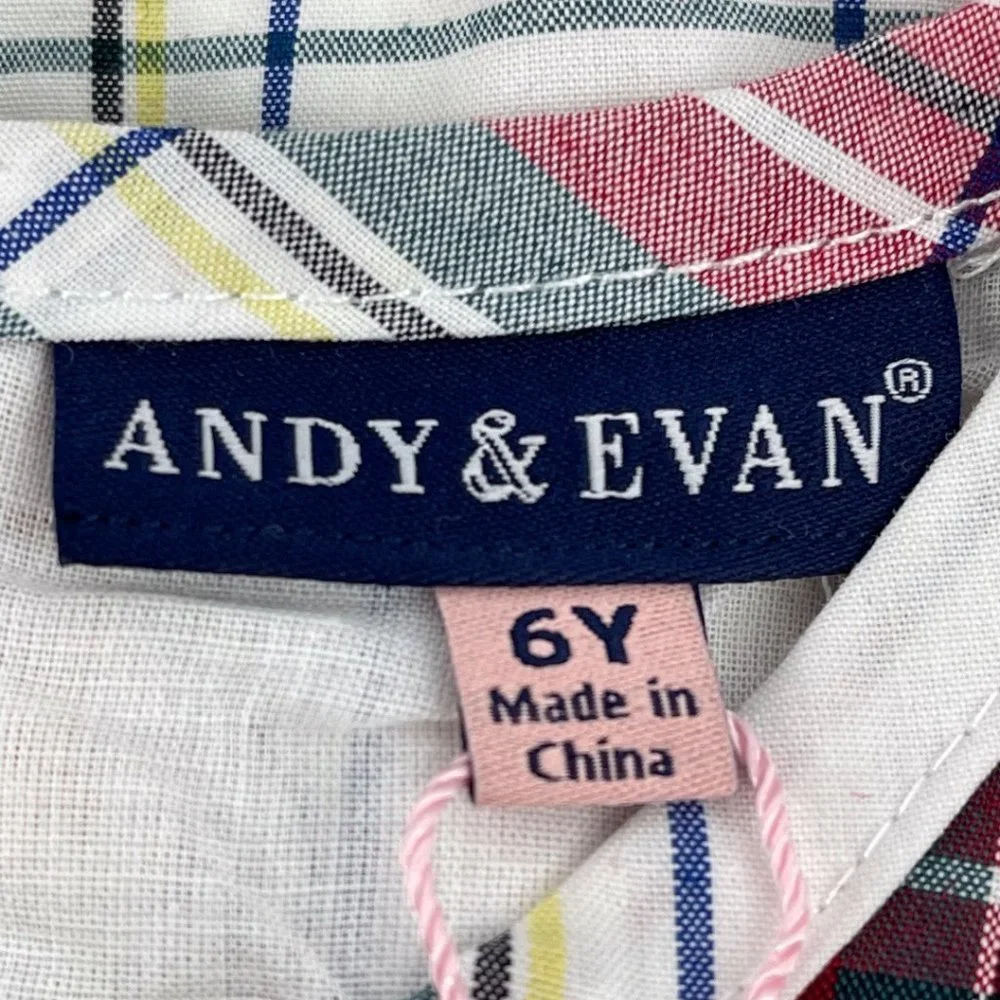 Andy & Evan Plaid Tiered Dress Puff Sleeves NWT Sz 6Y